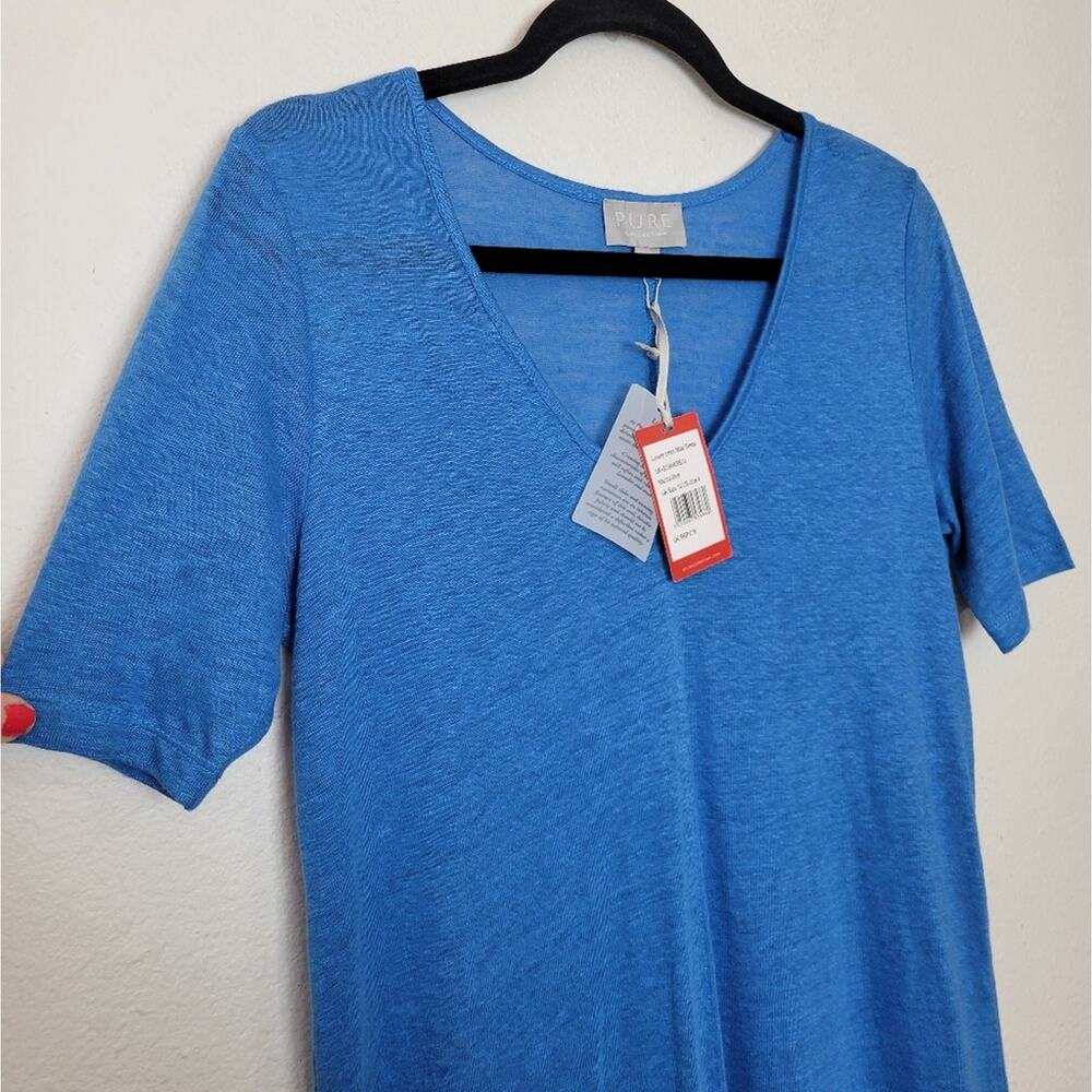 🚨NEW PURE COLLECTION Luxury Linen Maxi Dress In Marine Blue Summer Beach Sz 4 - Picture 2 of 8